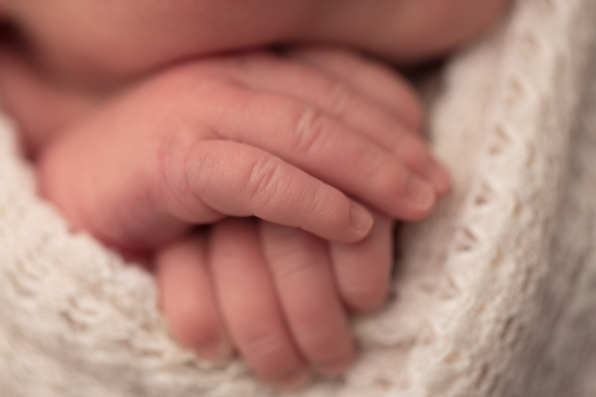 macro shots of newborn hands folded on top of each other