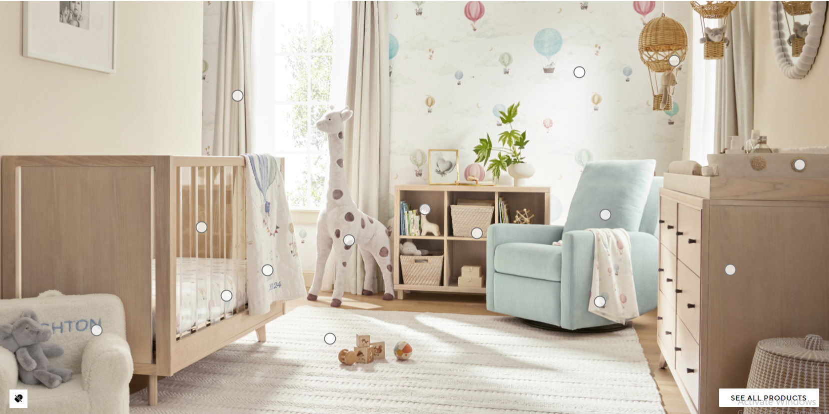 Pottery Barn Nursery with giraffes and hot air balloons