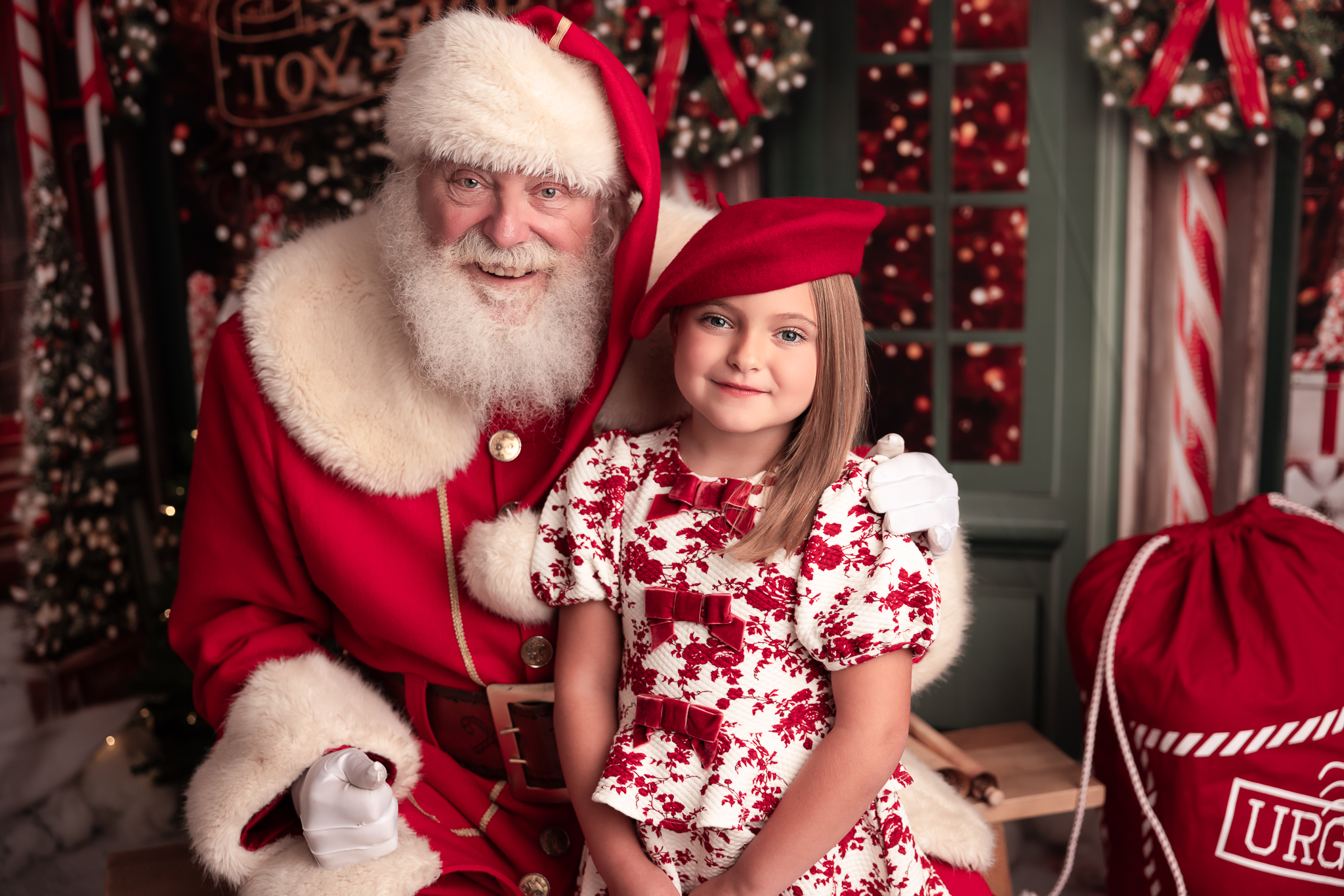 beautiful portrait of girl with a hat and santa