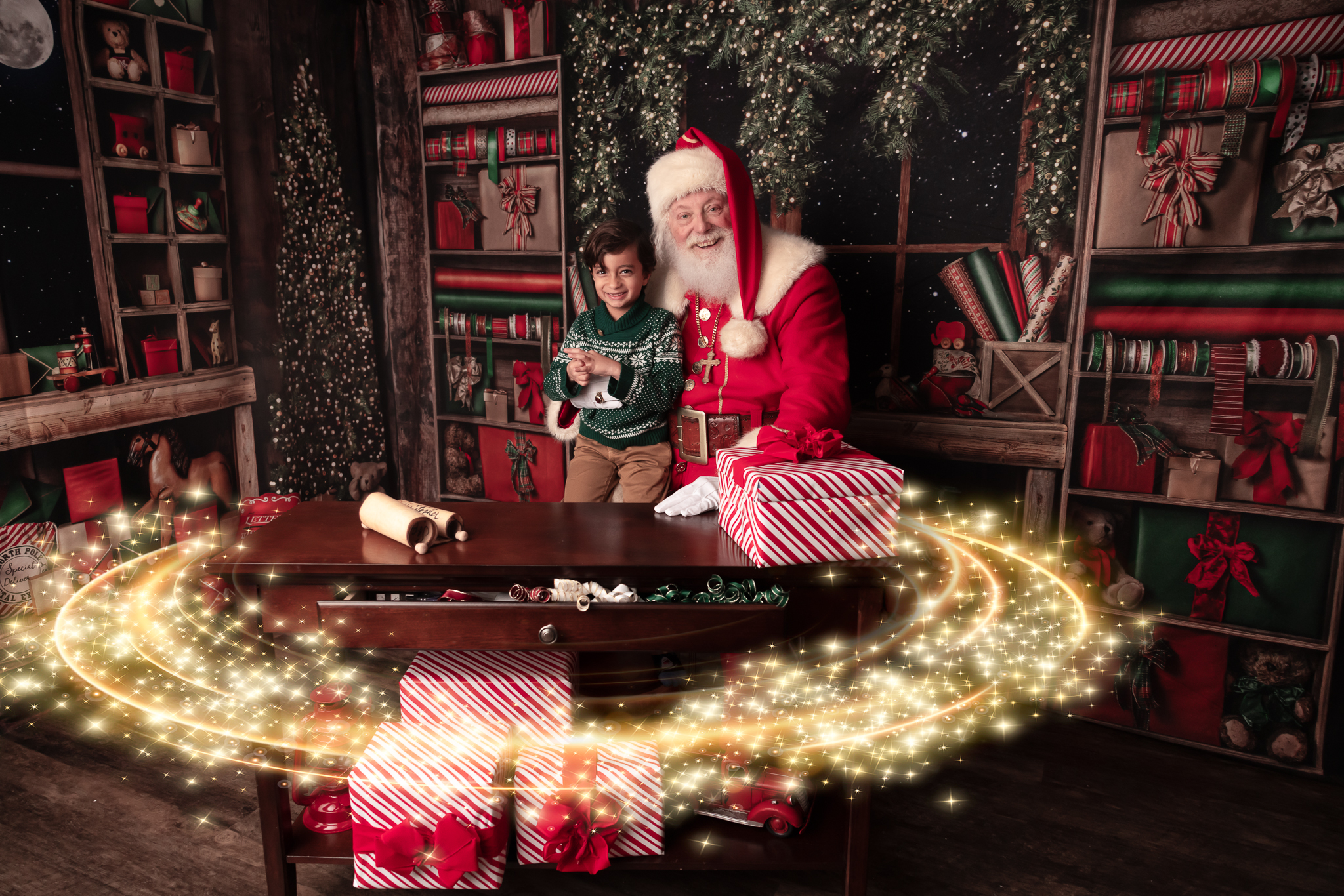 Shot of boy with santa wearing a festive christmas holiday sweater